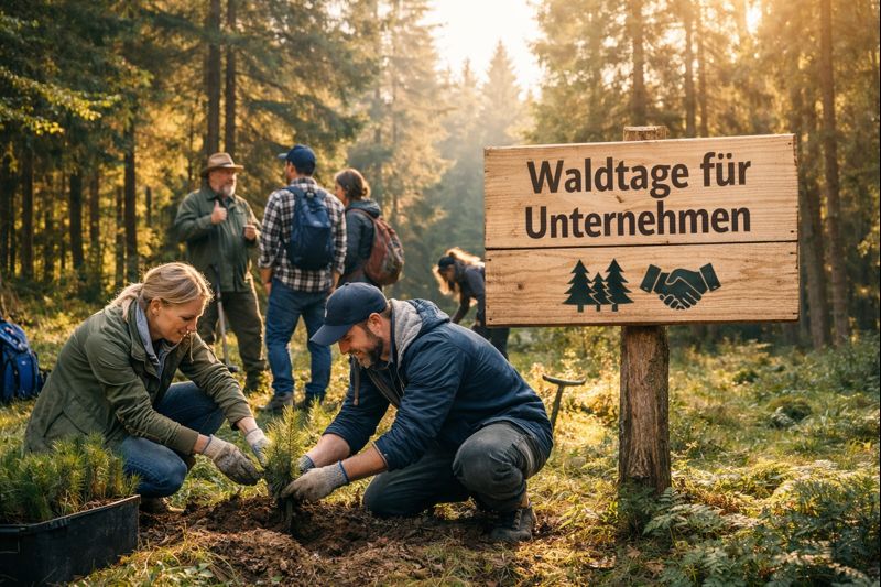 Menschen im Wald die Bäume pflanzen, Waldtage für Unternehmen